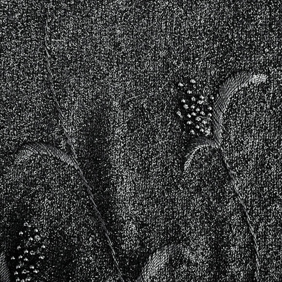 Black botton down sweater with embroidery and beading. - Picture 3 of 4